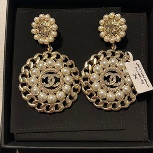 Chanel Pearl Crystal CC Earrings